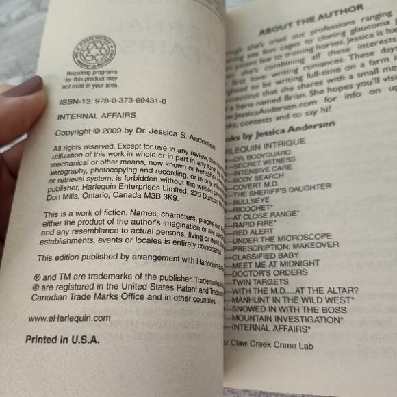 Internal Affairs by Jessica Andersen 2009 Harlequin Intrigue Paperback Romance - Picture 4 of 11